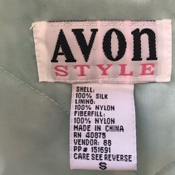 Vintage 80s 90s Avon 100% Silk Floral Turquoise Zip Up Jacket Women Size Small - Picture 9 of 10